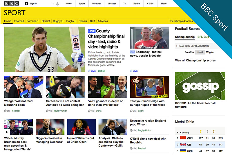 BBC Sport website screenshots