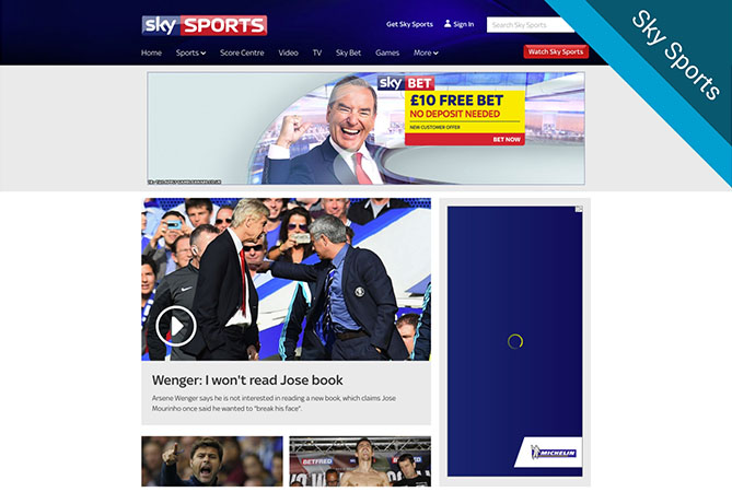 Sky Sports website screenshots