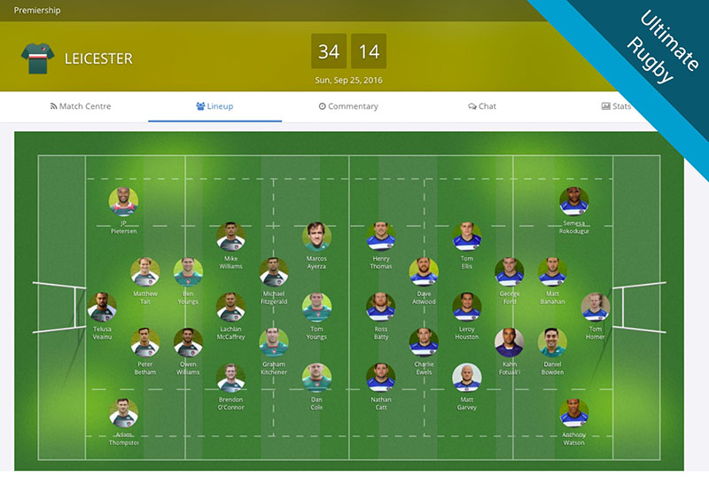 Ultimate rugby website screenshots