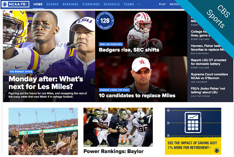CBS Sports website screenshots