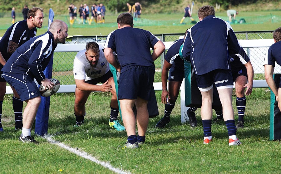 rugby player training hard